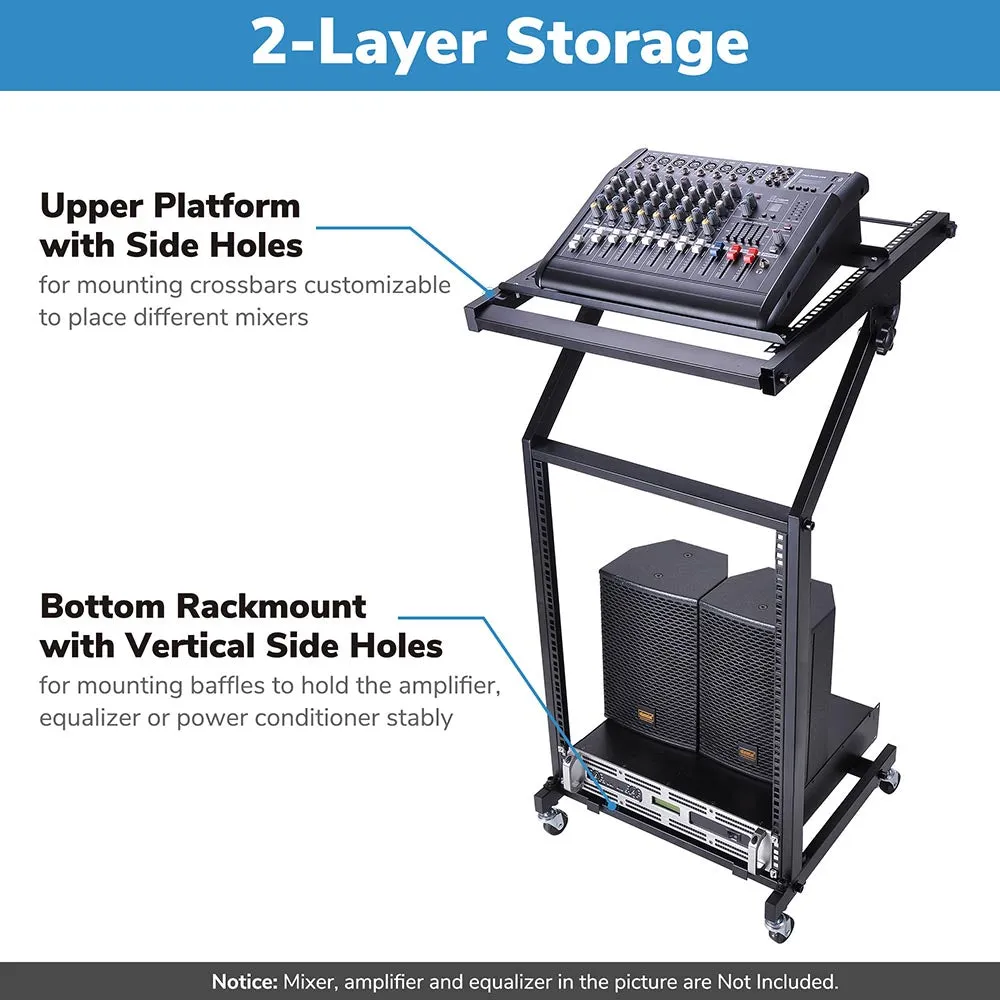 TheLAShop 4 Poles 16U 19" Audio Mixer Stand Portable Studio Rolling Rack