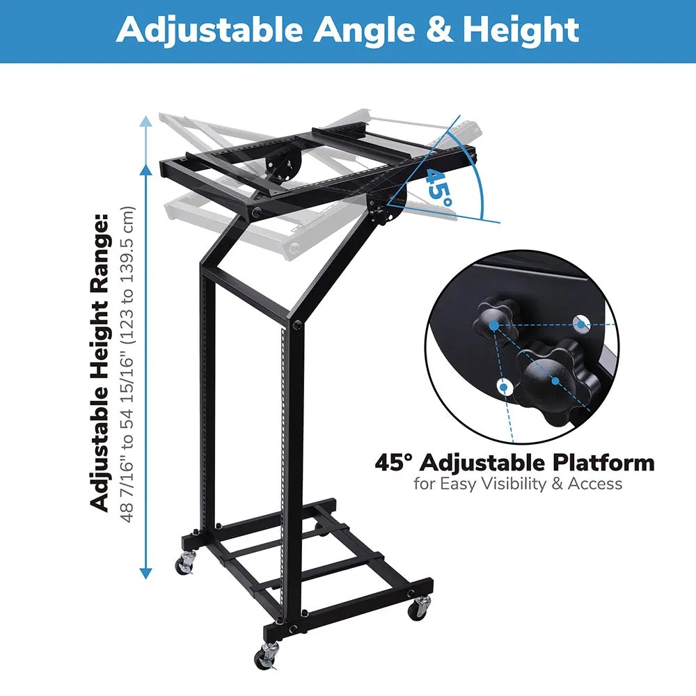 TheLAShop 4 Poles 16U 19" Audio Mixer Stand Portable Studio Rolling Rack