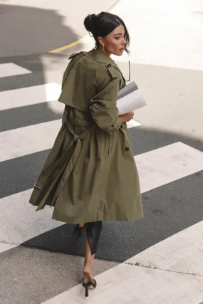 Trina Button Front Trench Coat - Olive