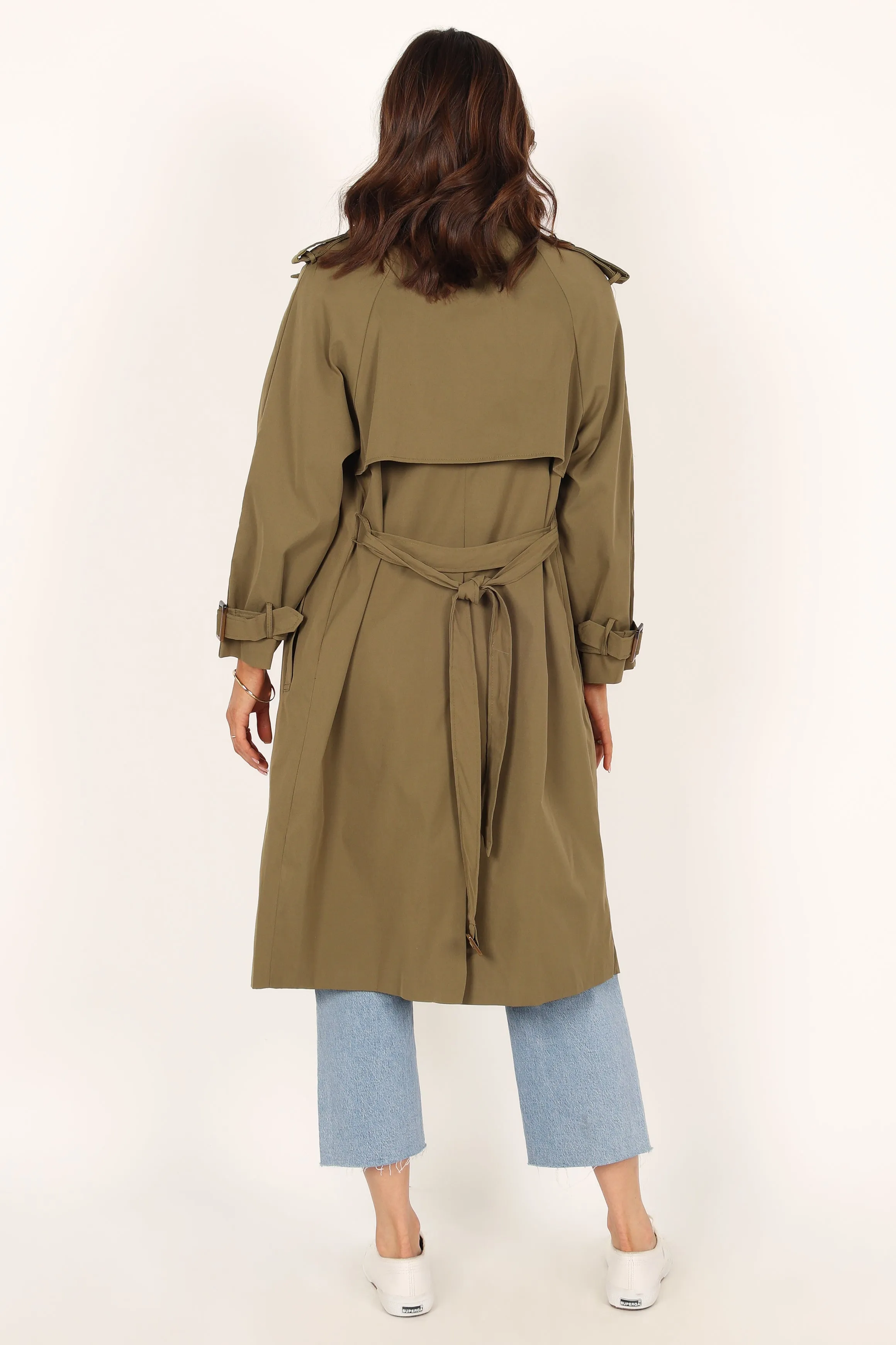 Trina Button Front Trench Coat - Olive