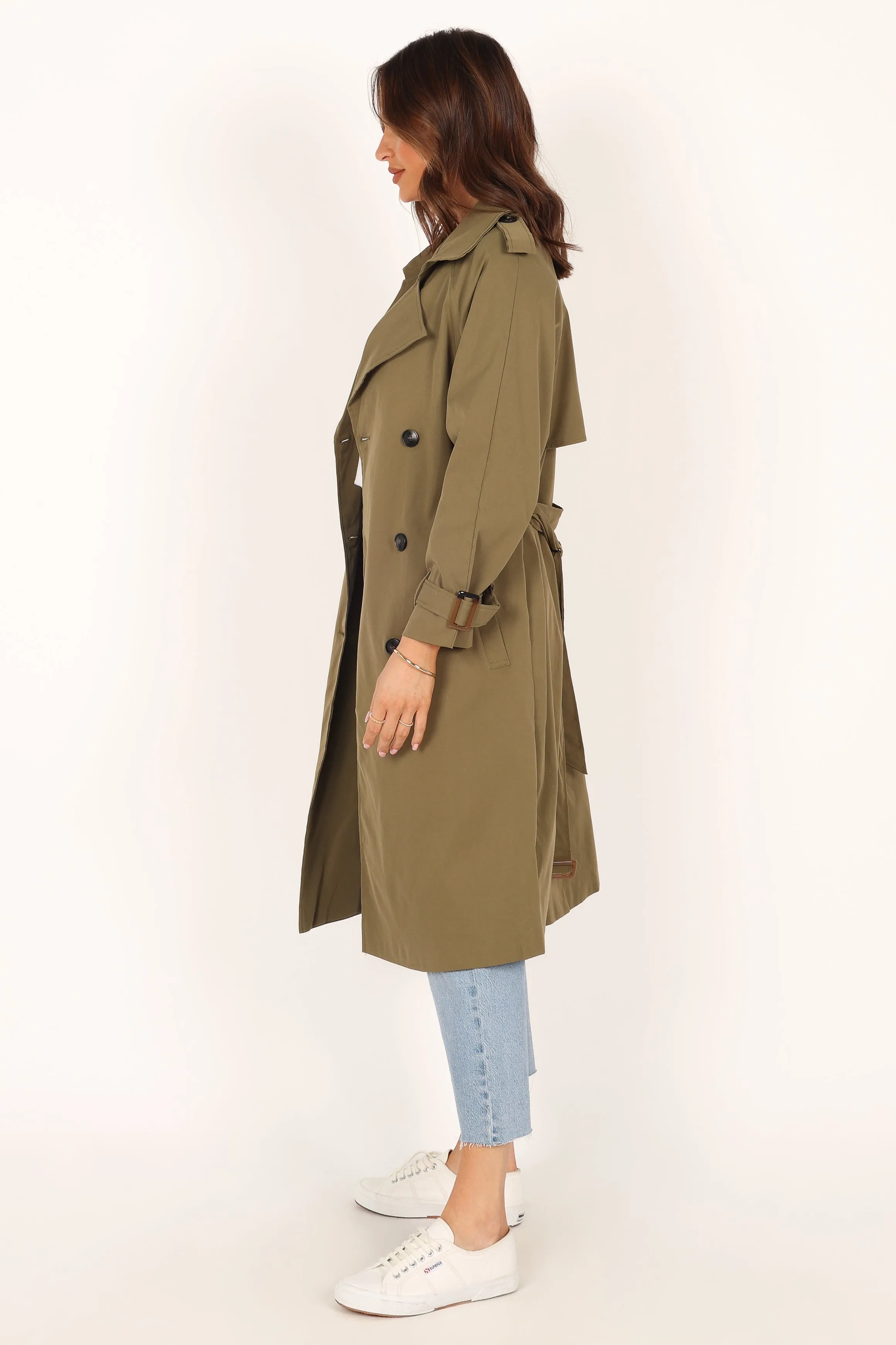 Trina Button Front Trench Coat - Olive