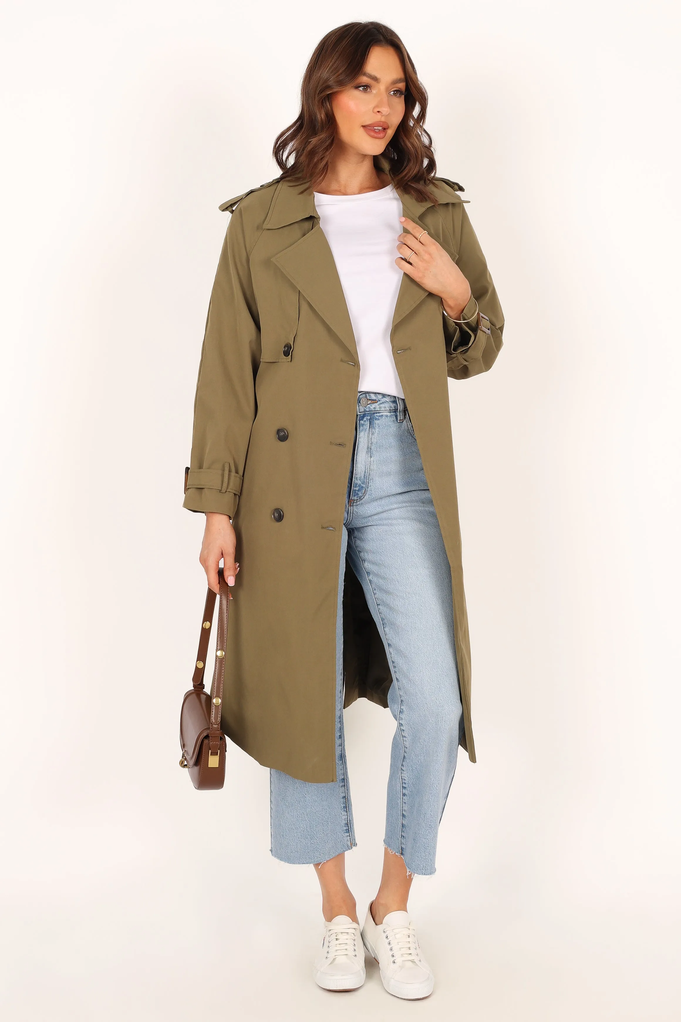 Trina Button Front Trench Coat - Olive