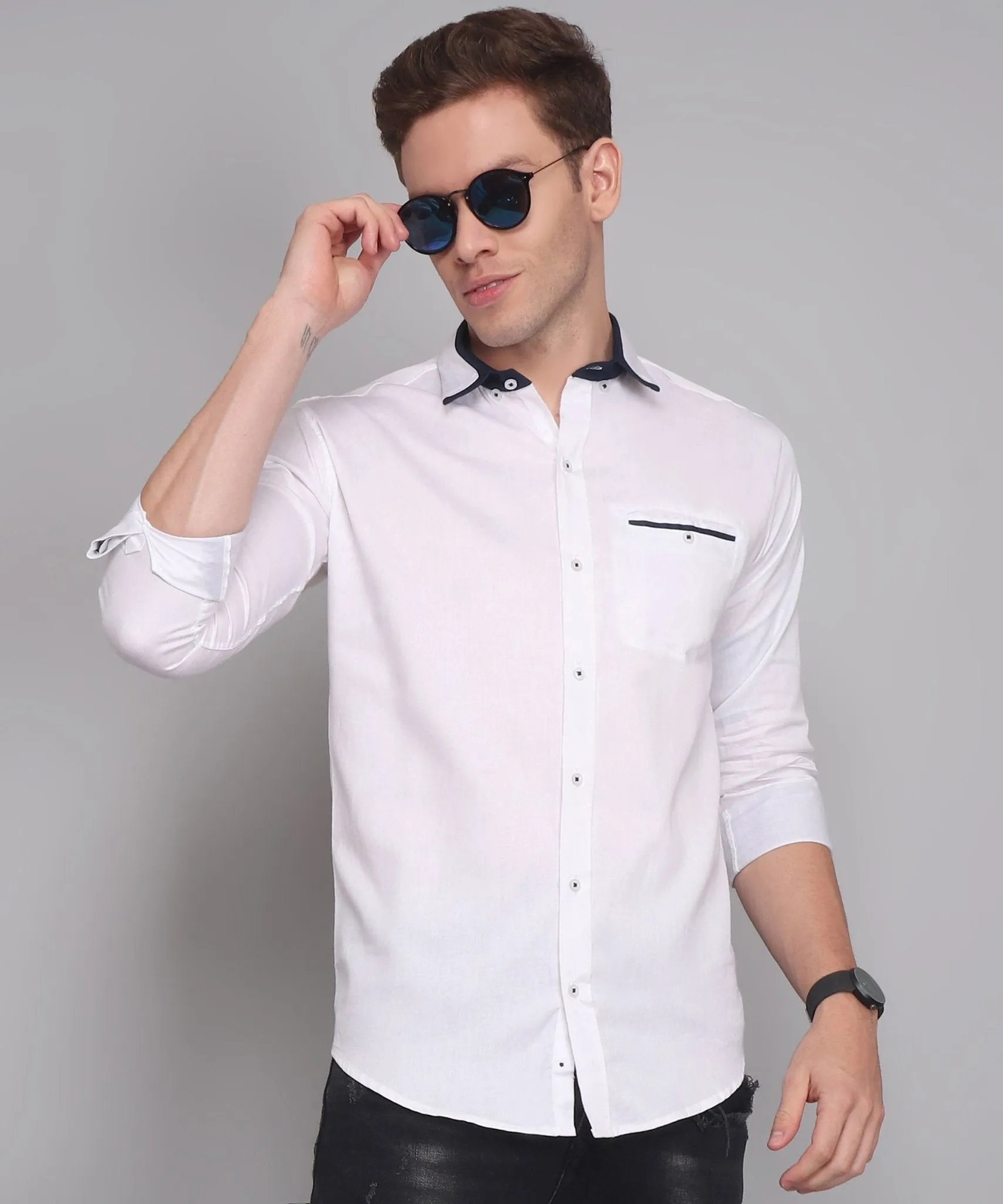 TryBuy Premium Fashionable Cotton White Button-Up Shirt For Men