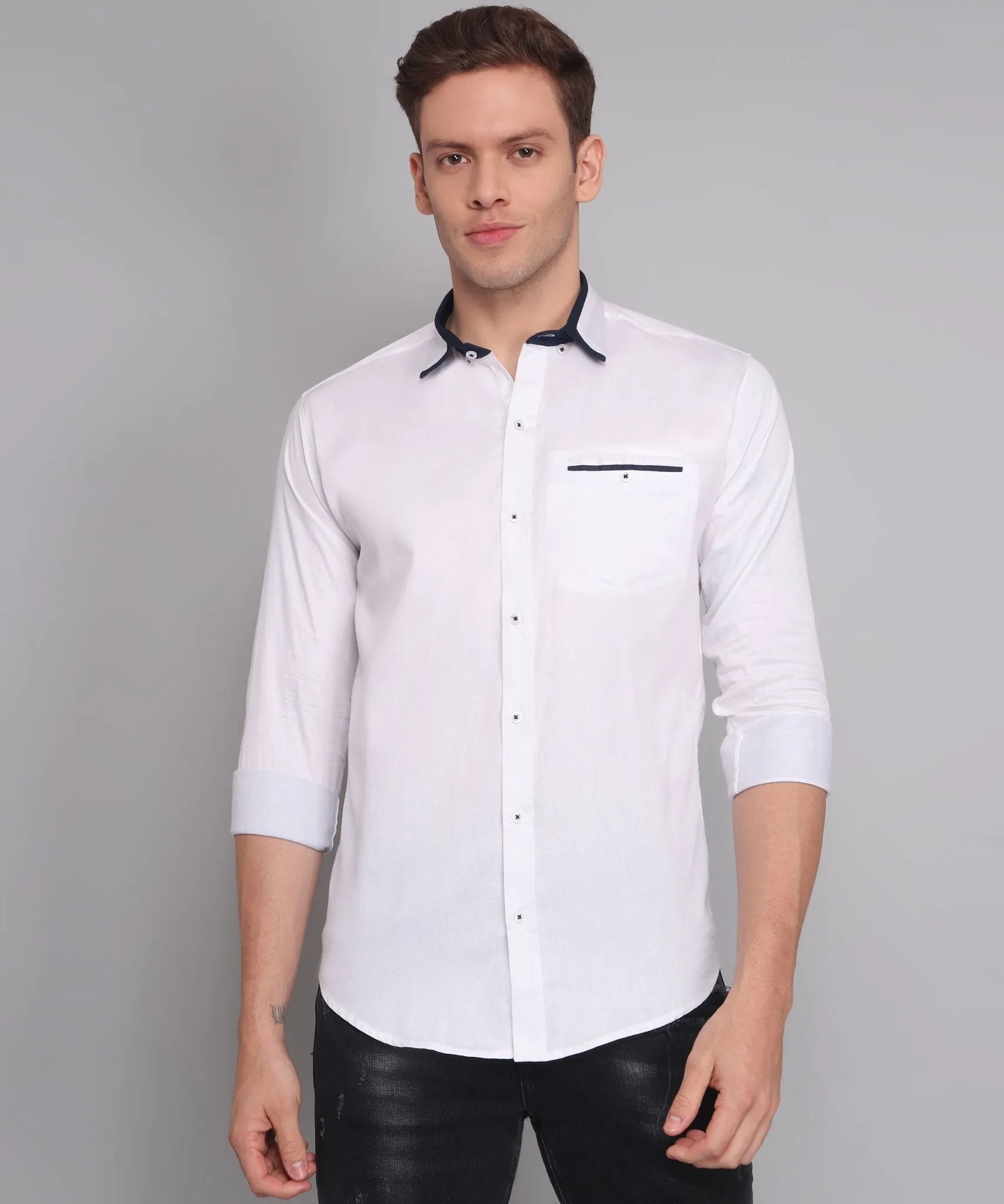 TryBuy Premium Fashionable Cotton White Button-Up Shirt For Men