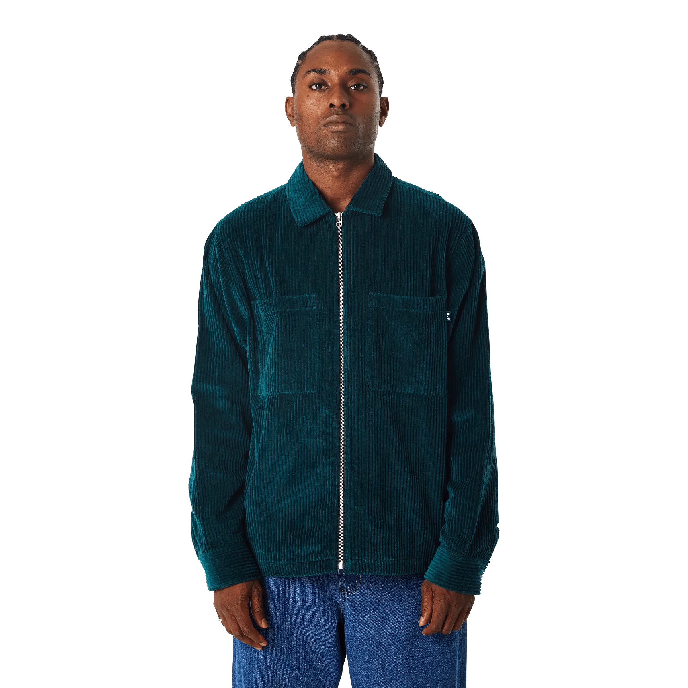 Two Tone Corduroy Zip Shacket