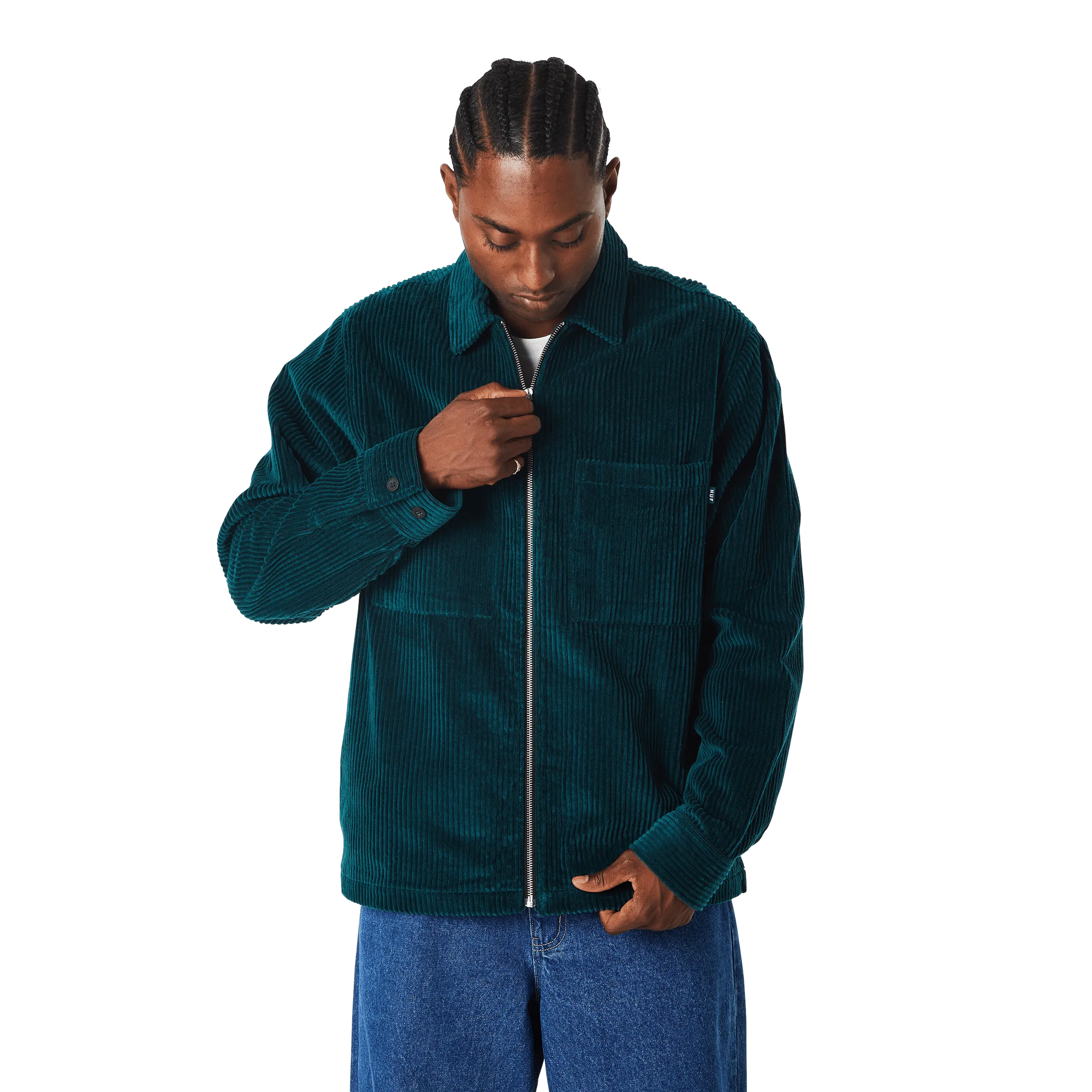 Two Tone Corduroy Zip Shacket