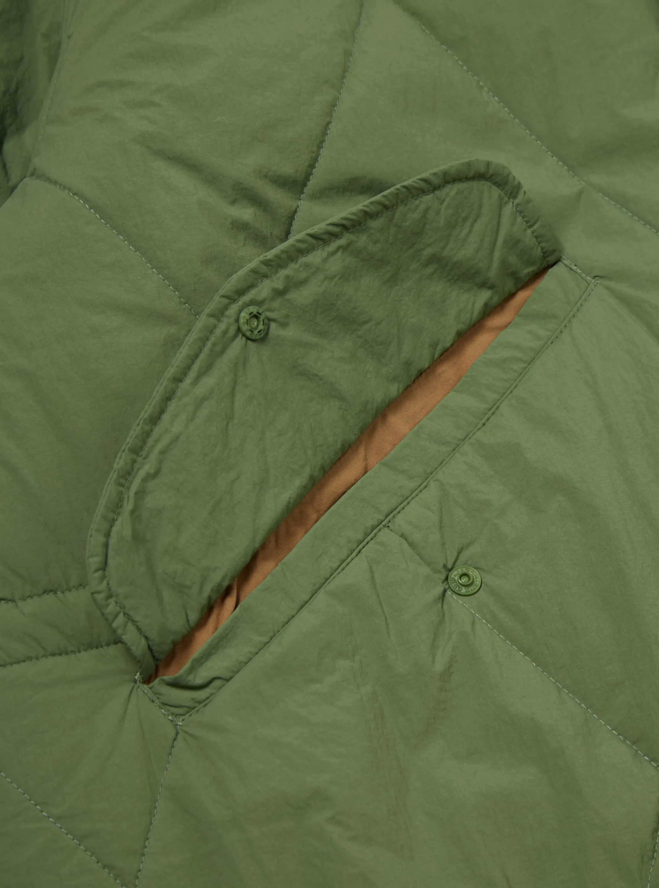 Universal Works Diamond Quilt Parka in Green Recycled Nylon