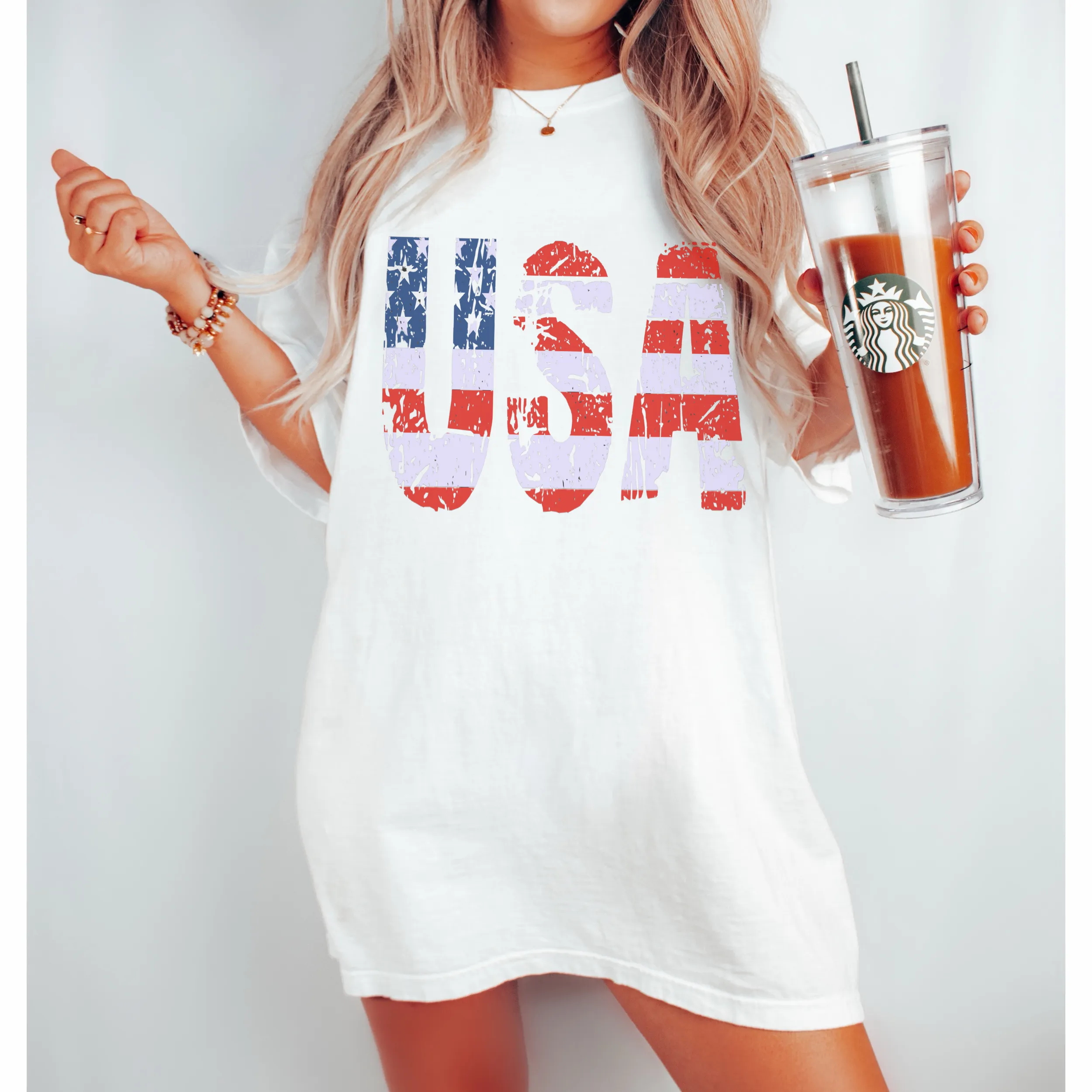 USA July 4th Comfort Colors® T-Shirt, T-Shirt Dress, Distressed Fourth of July Design, Oversized Print Summer T-Shirt