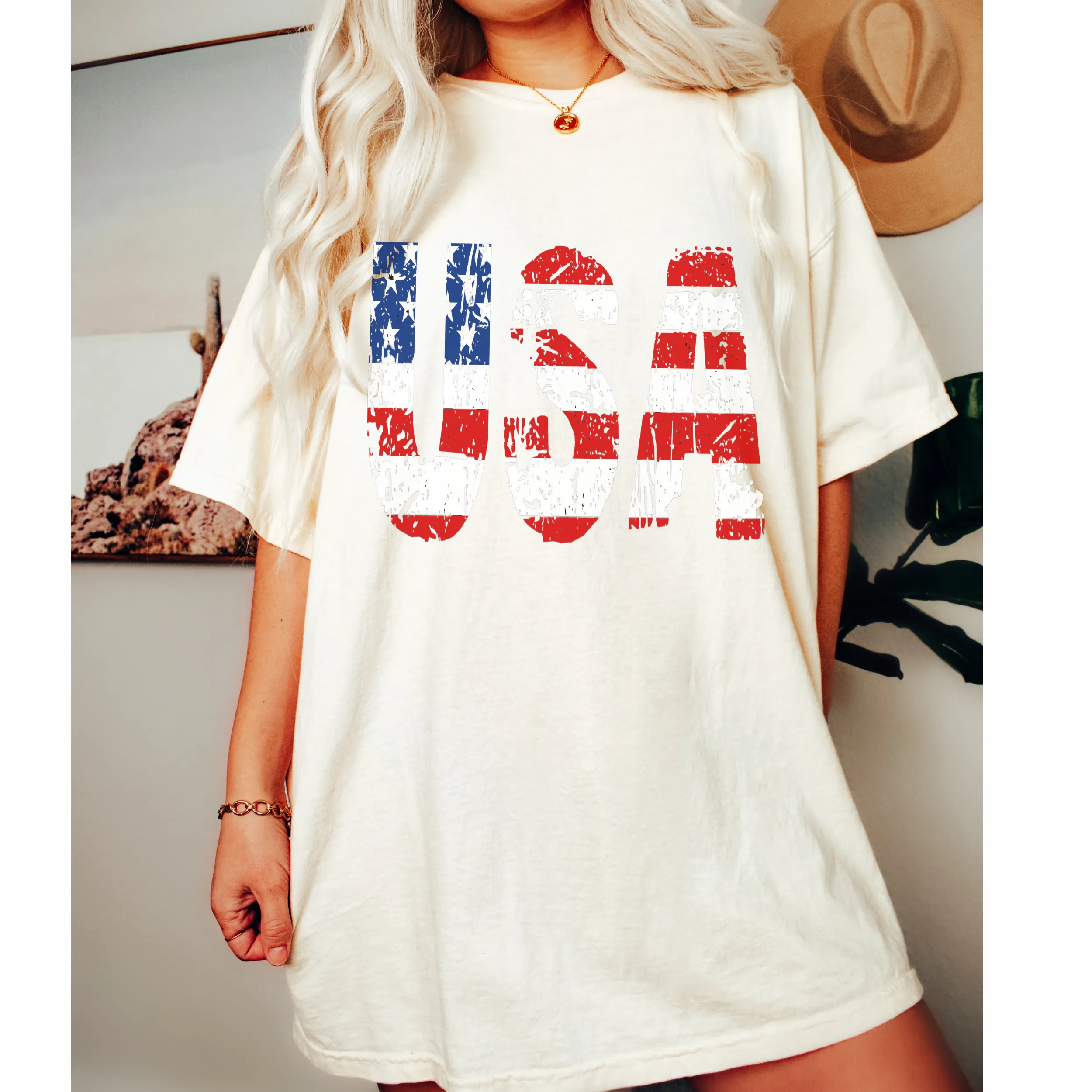 USA July 4th Comfort Colors® T-Shirt, T-Shirt Dress, Distressed Fourth of July Design, Oversized Print Summer T-Shirt