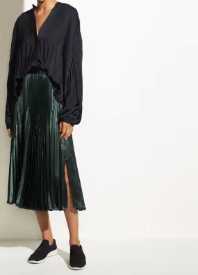 Vince Chevron Pleated Skirt Forest Green