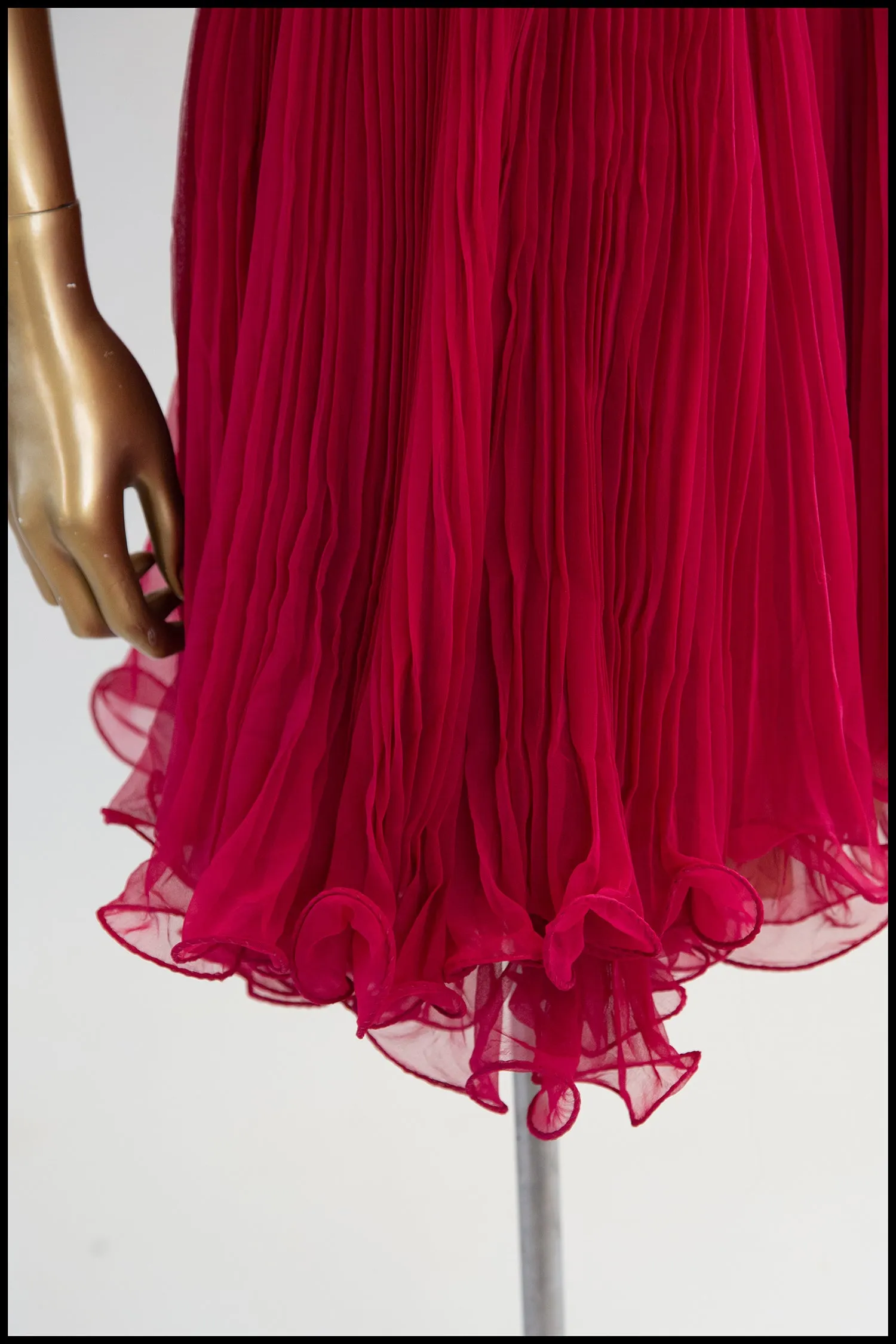 Vintage 1960s Cherry Red Chiffon Cocktail Dress