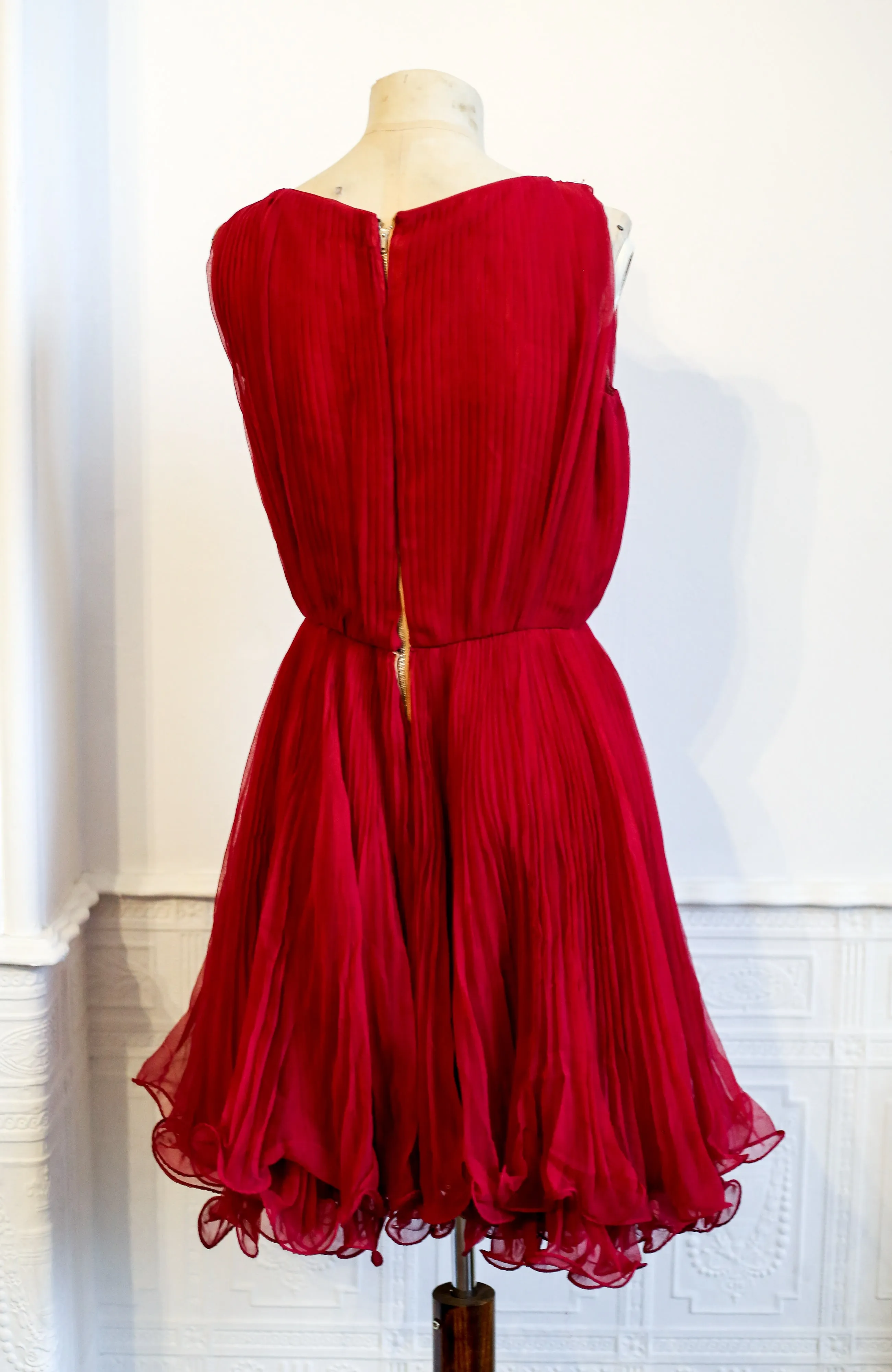 Vintage 1960s Cherry Red Chiffon Cocktail Dress