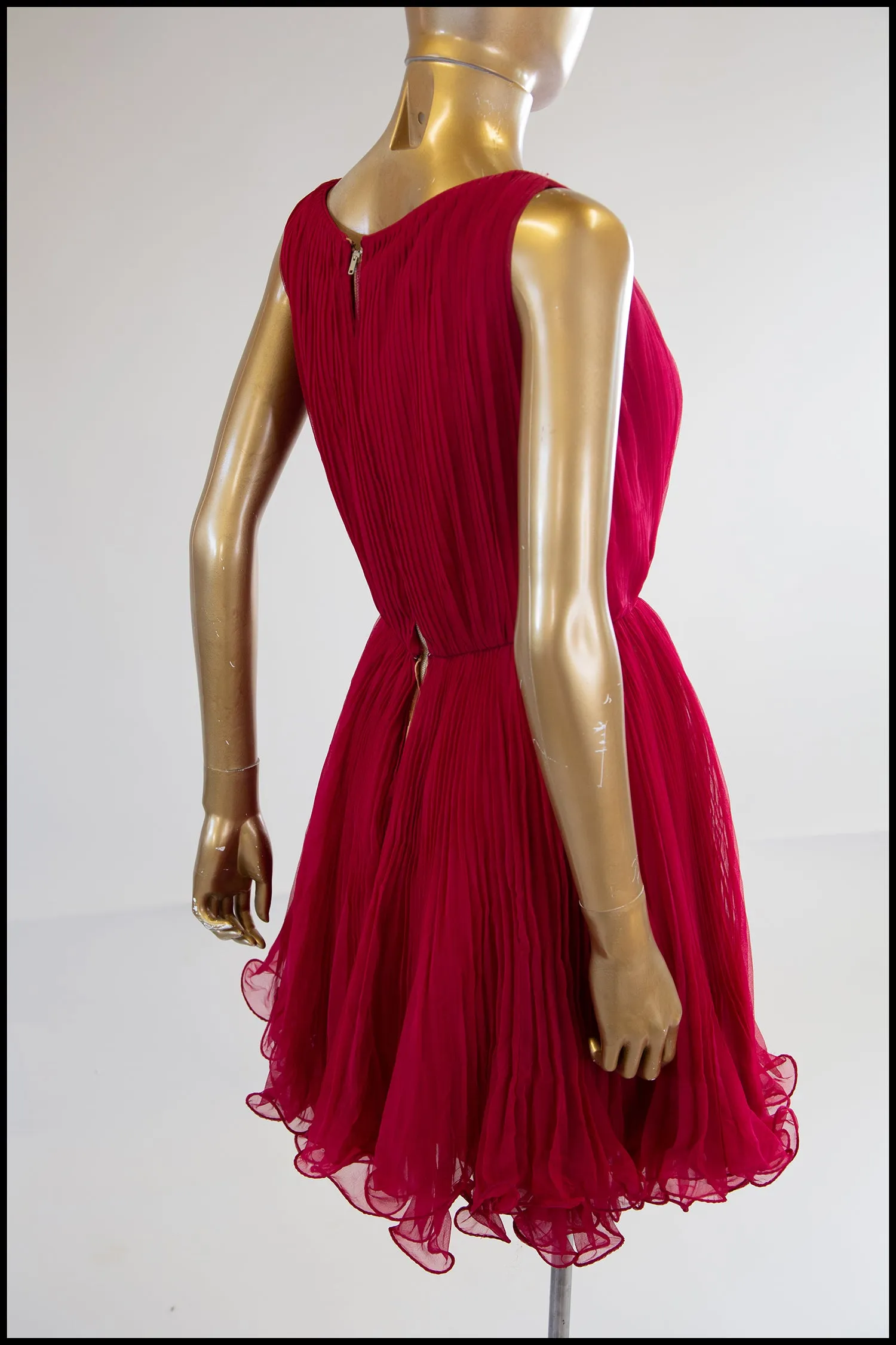 Vintage 1960s Cherry Red Chiffon Cocktail Dress