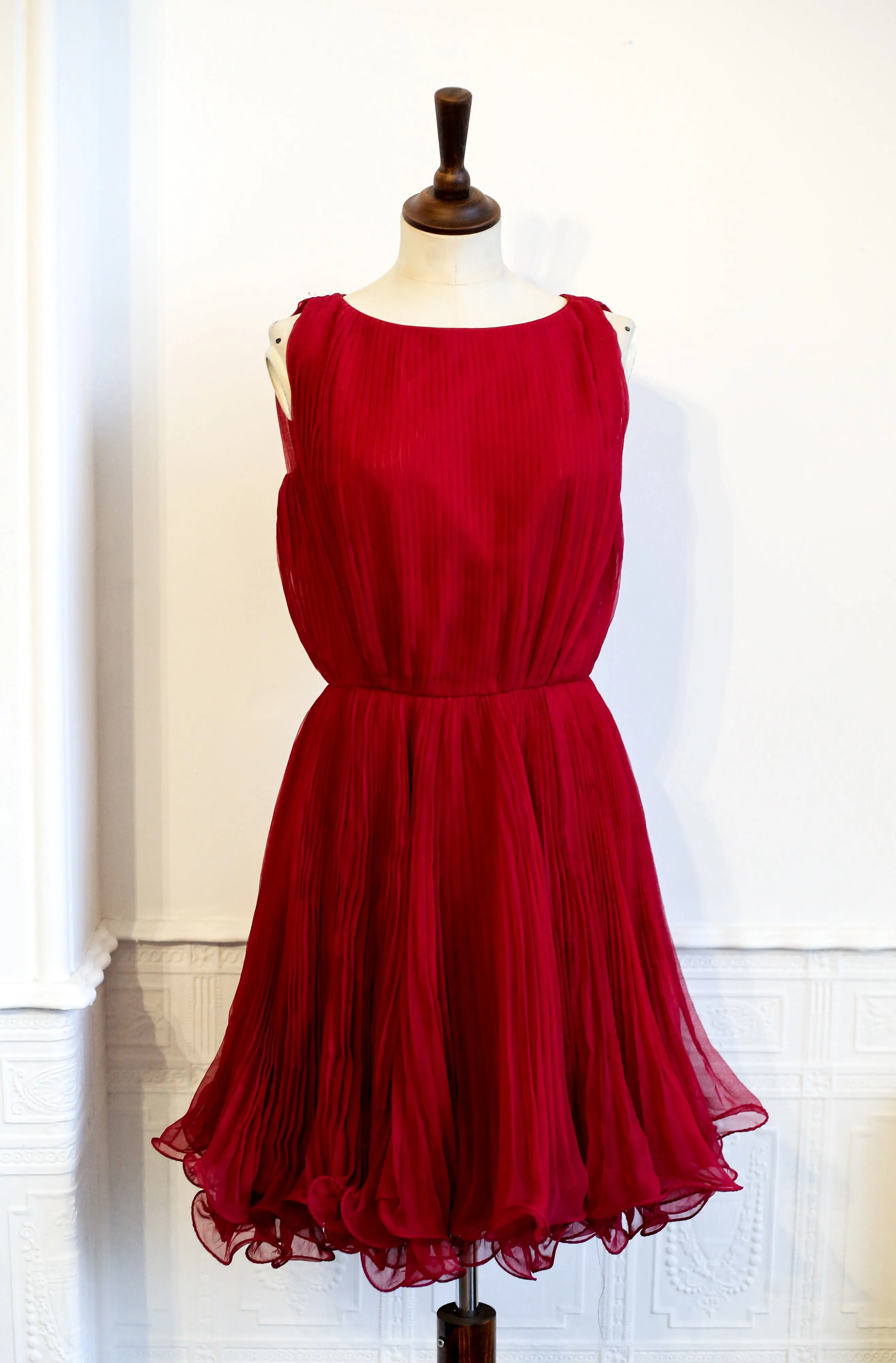 Vintage 1960s Cherry Red Chiffon Cocktail Dress