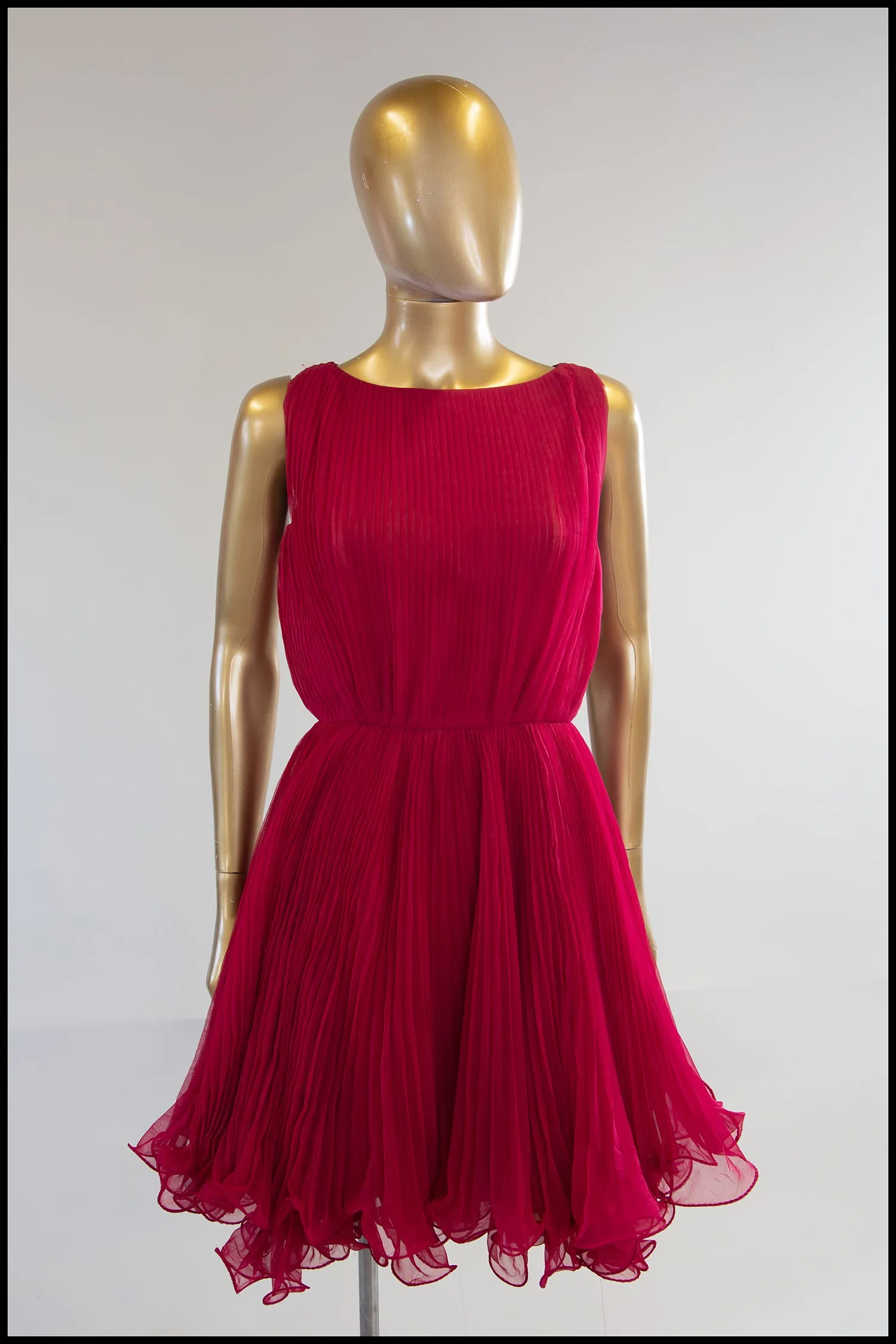 Vintage 1960s Cherry Red Chiffon Cocktail Dress