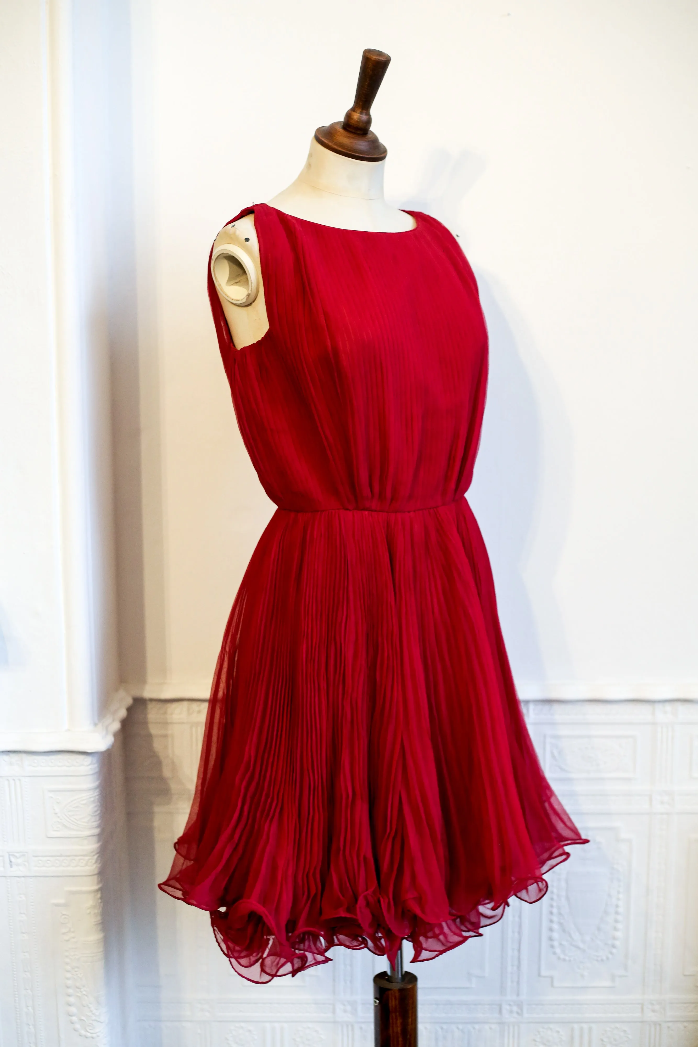 Vintage 1960s Cherry Red Chiffon Cocktail Dress