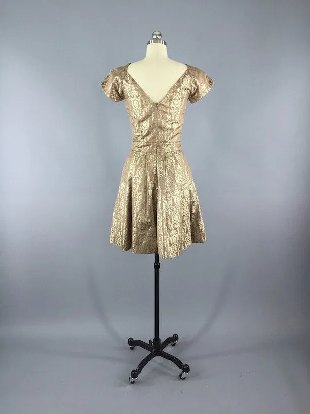 Vintage 1960s Dress / Gold Brocade