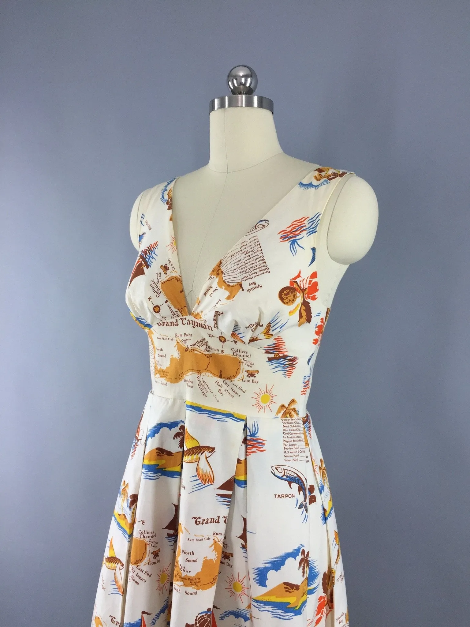 Vintage 1980s Dress / Cayman Islands Novelty Print Sundress