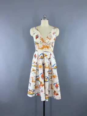 Vintage 1980s Dress / Cayman Islands Novelty Print Sundress