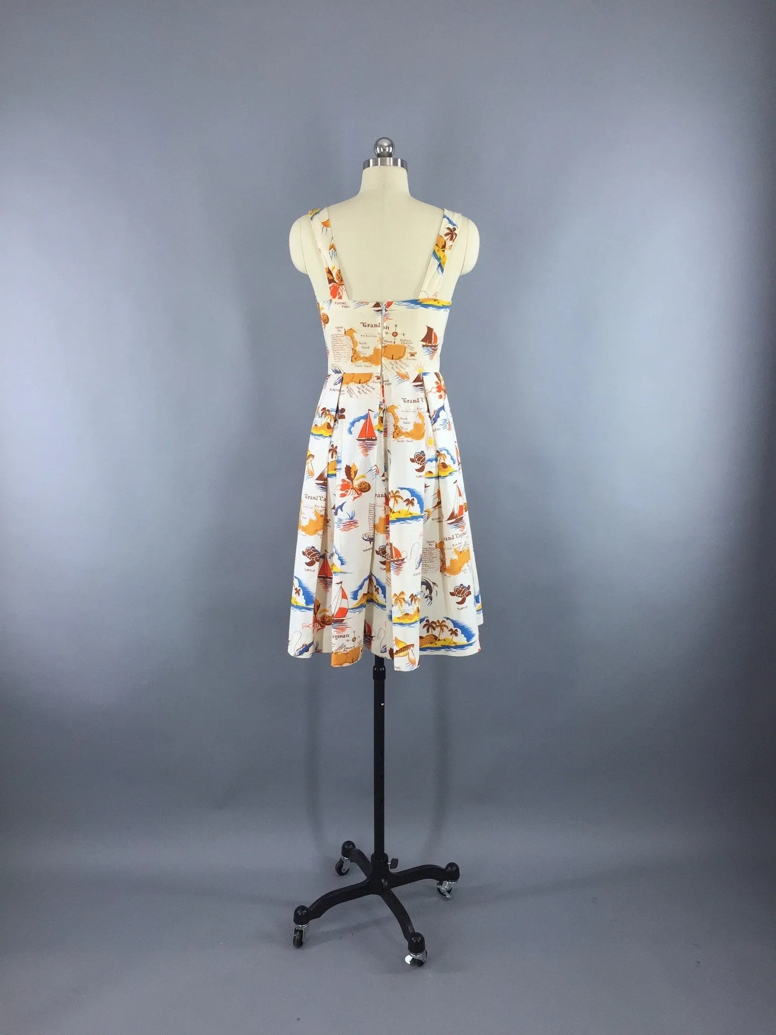 Vintage 1980s Dress / Cayman Islands Novelty Print Sundress