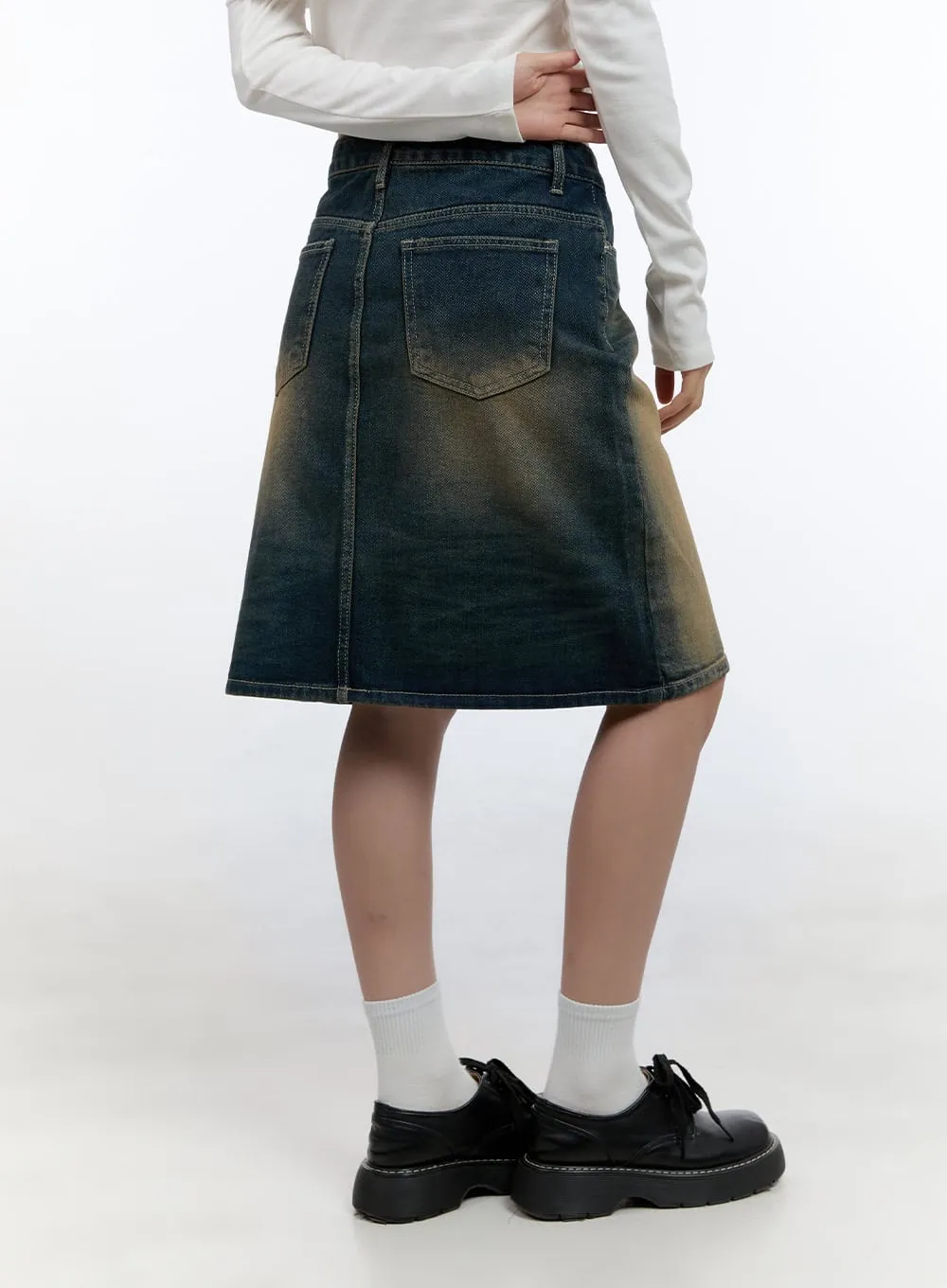 Vintage Wash Denim Midi Skirt CS406