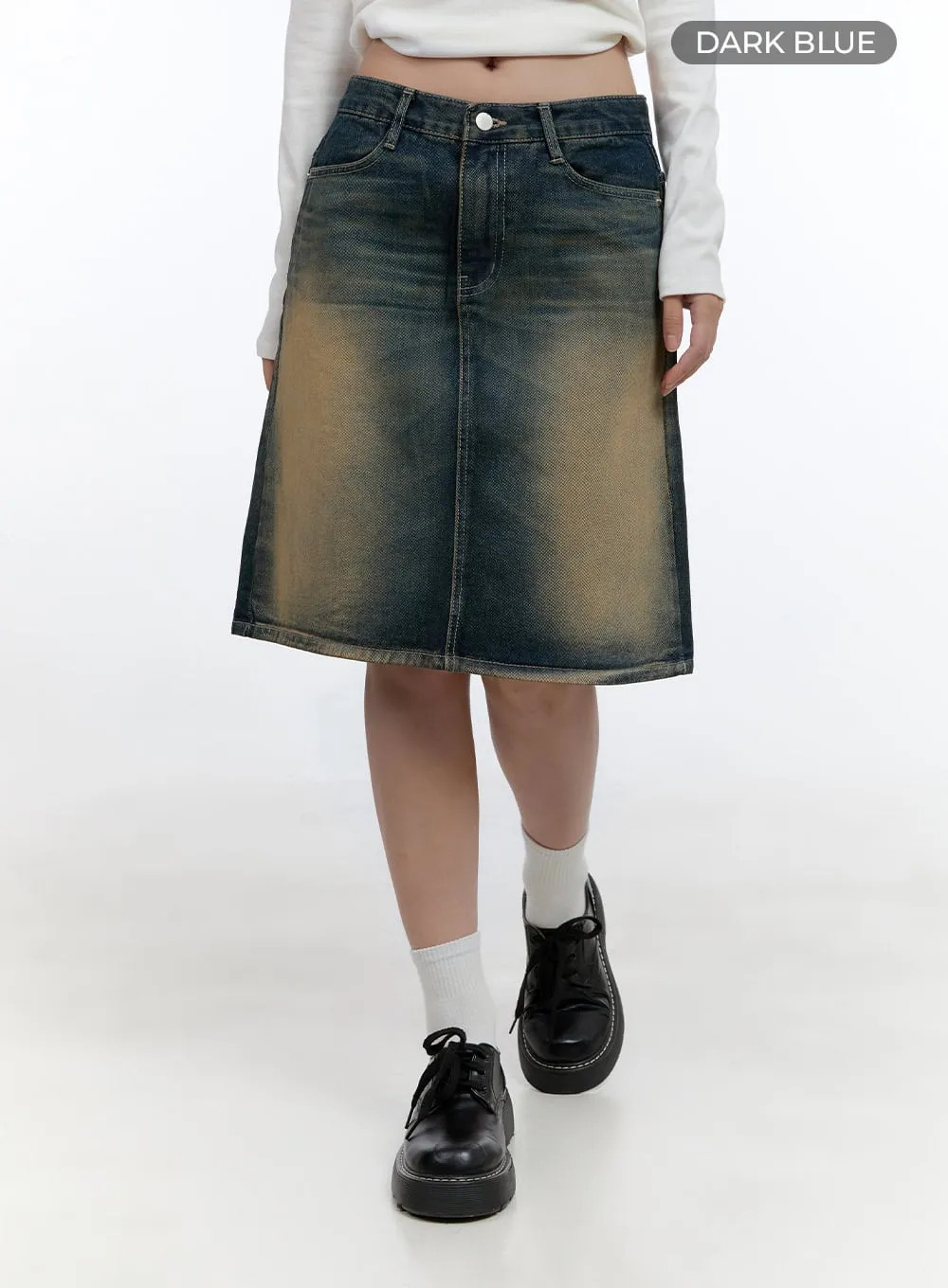 Vintage Wash Denim Midi Skirt CS406