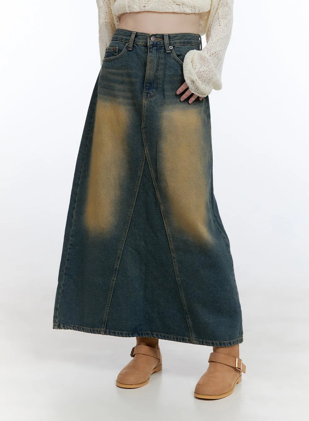 Washed Denim Midi Skirt CG413