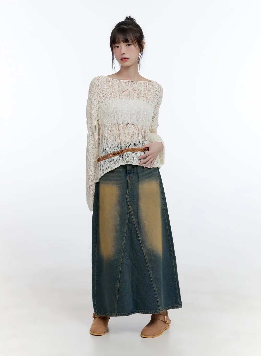 Washed Denim Midi Skirt CG413