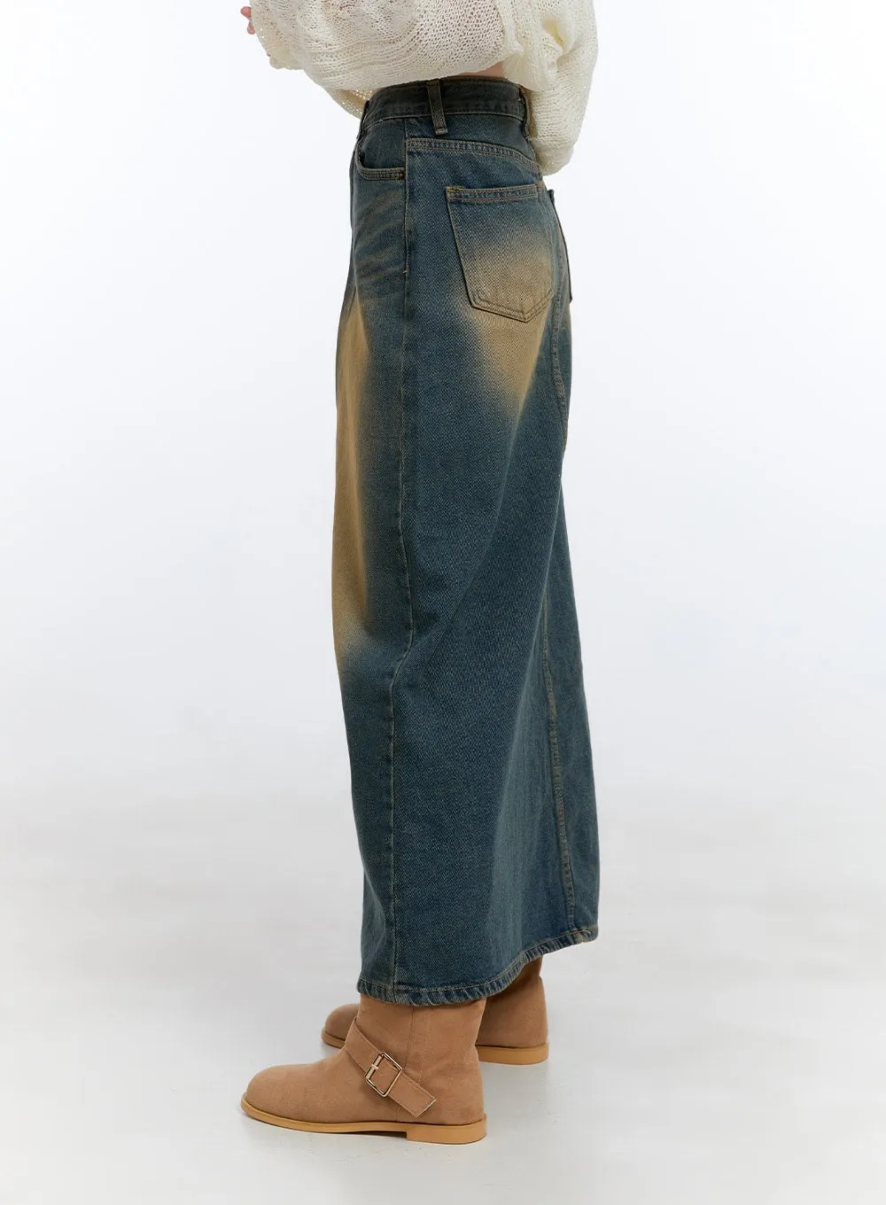 Washed Denim Midi Skirt CG413