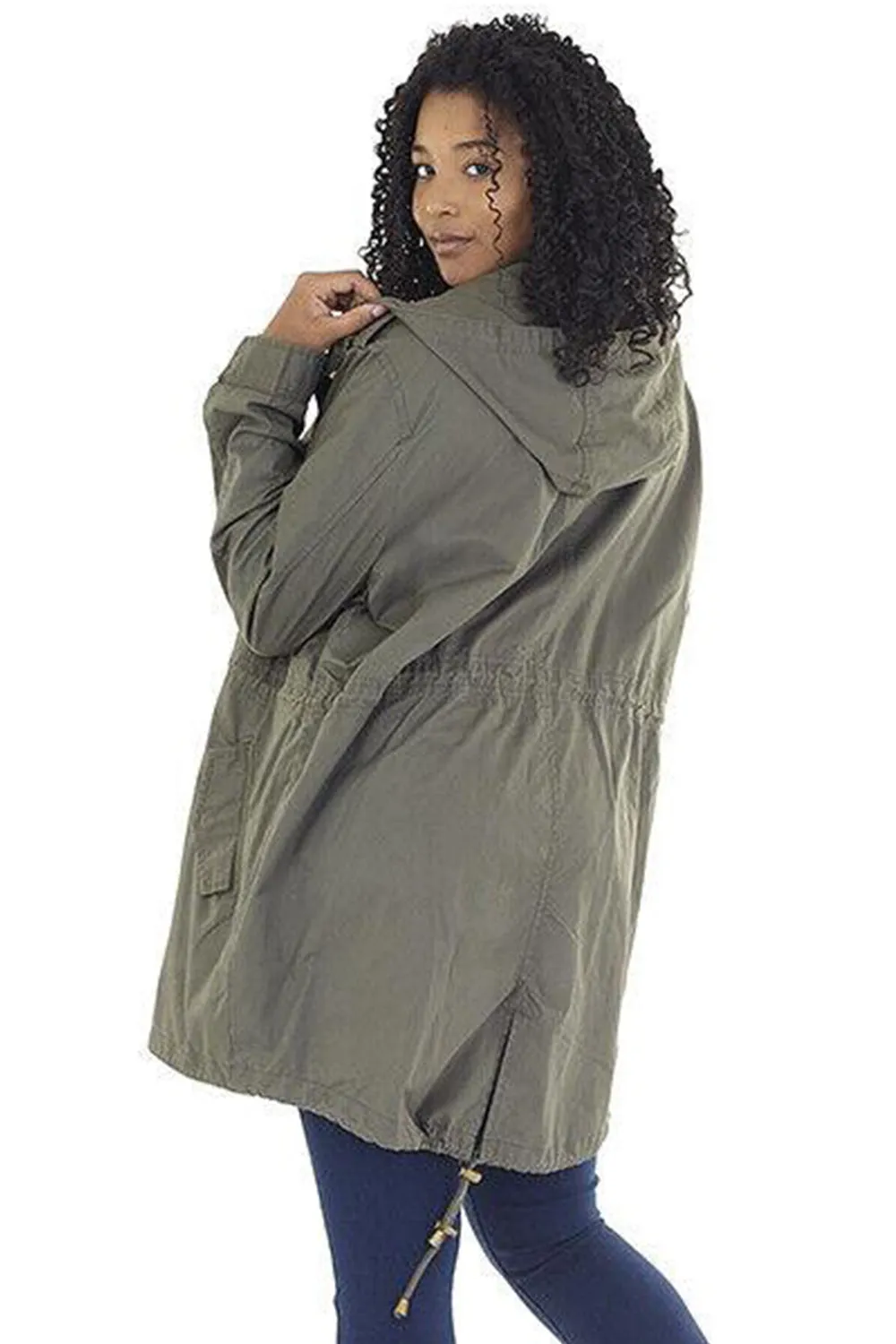 Womens Khaki Faux Fur Hooded Warm Coat