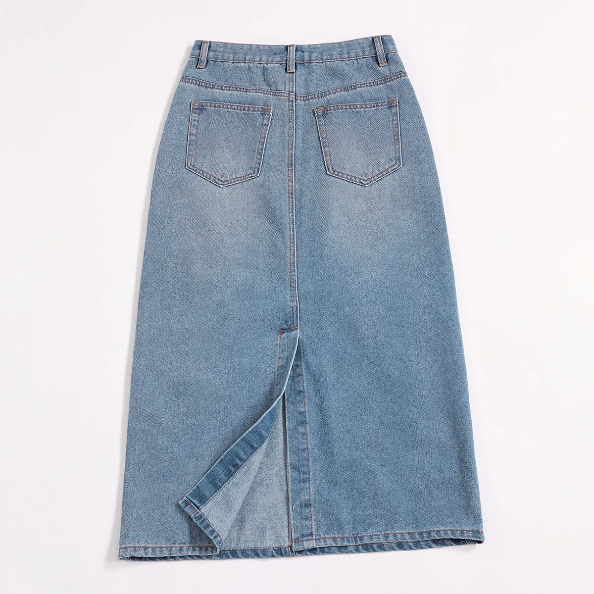 Women's Midi Plain Split Denim Skirt