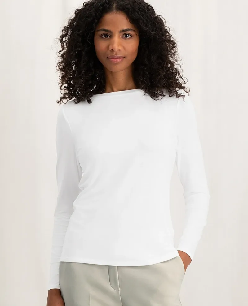 Yaya Boatneck White Long Sleeve T-Shirt