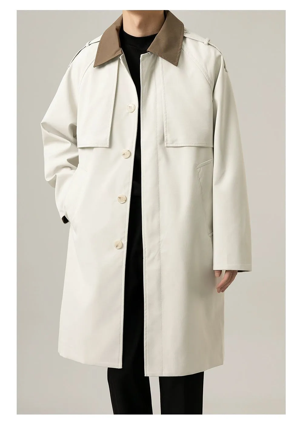 Zhou Classic Contrast Collar Trench Coat