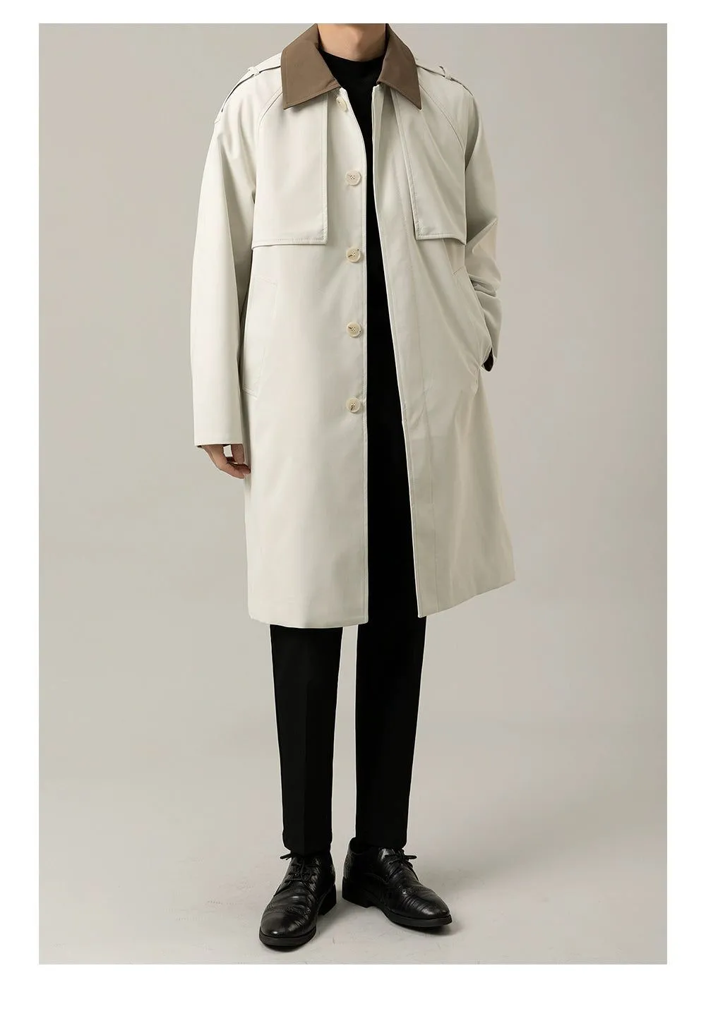 Zhou Classic Contrast Collar Trench Coat