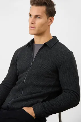 Zip Front Shacket in Dark Charcoal