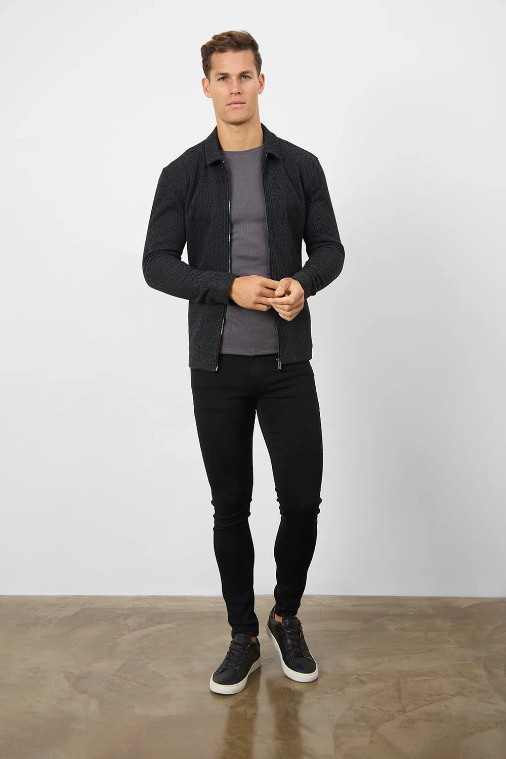 Zip Front Shacket in Dark Charcoal